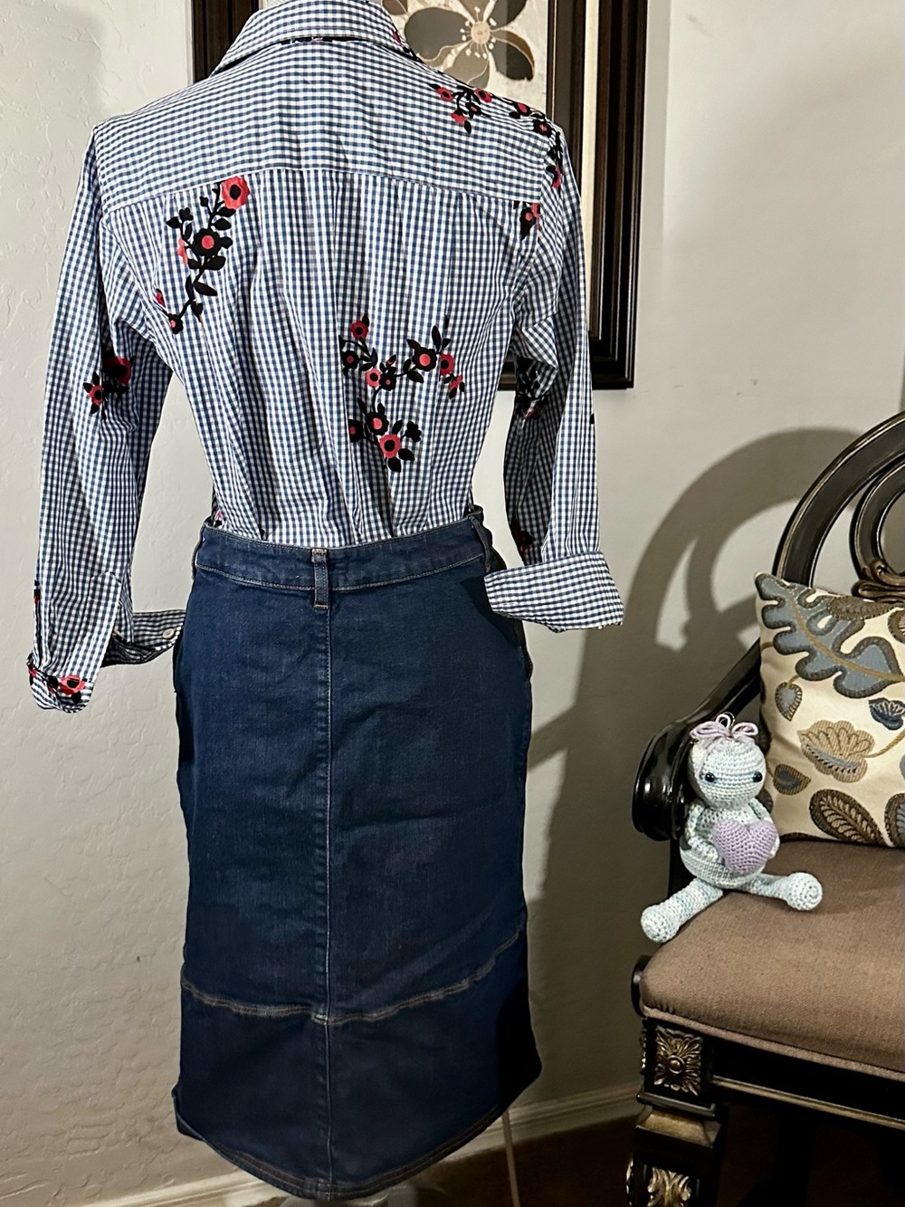 Marc Jacobs Floral Flocked Gingham Bow Tie Blouse Top 6 - Picture 5 of 5